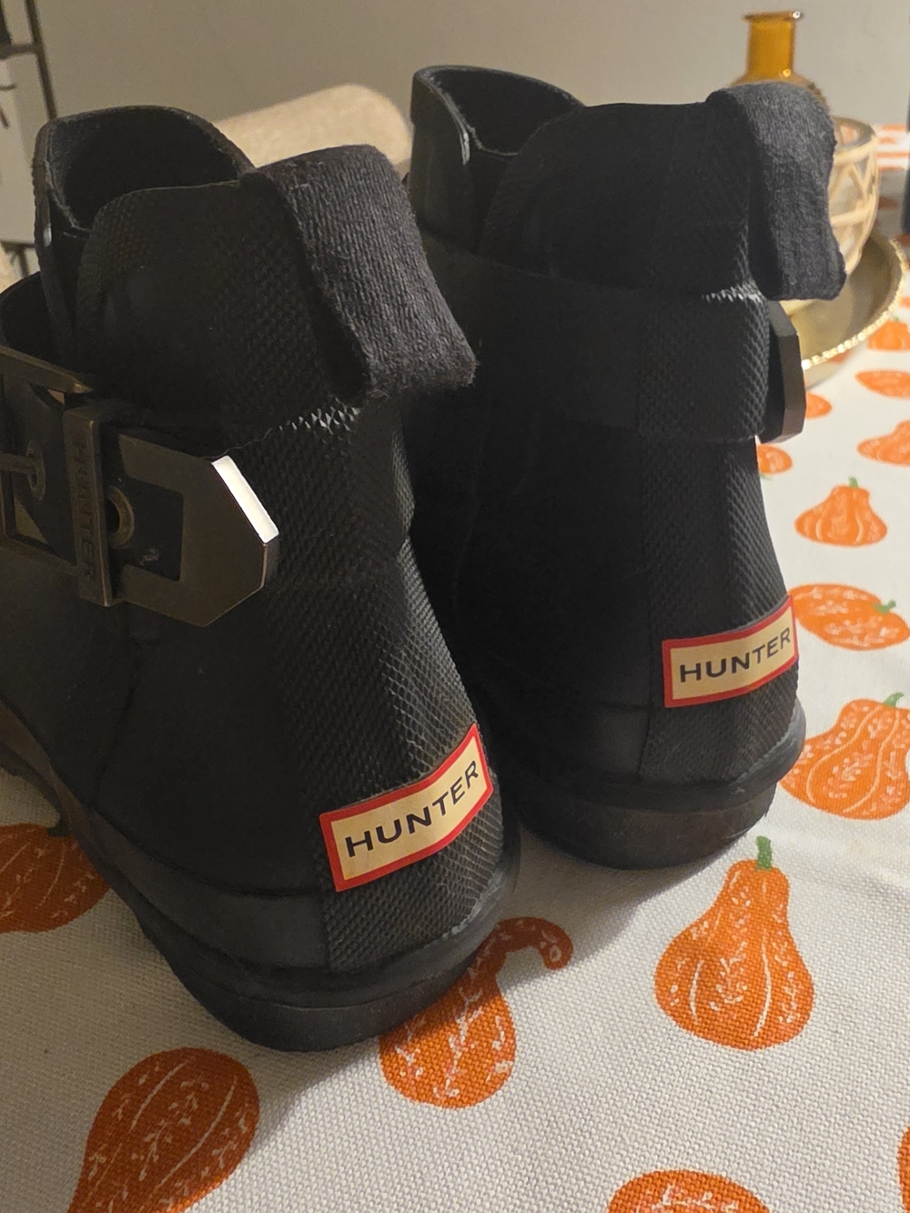 Hunter Black Ankle Rain Boots with Buckle